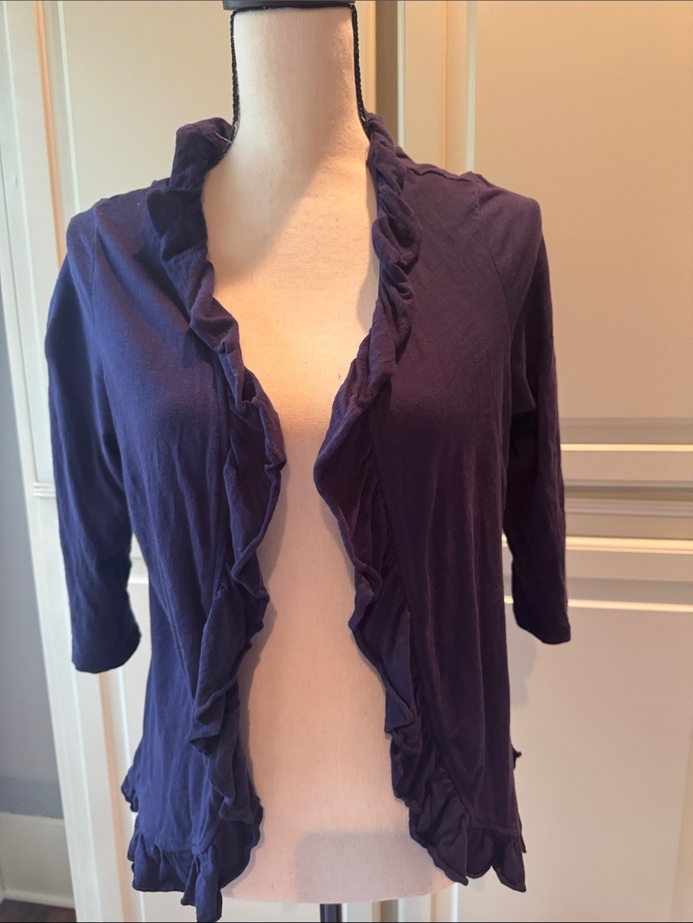 Women's Ruffle-Trim Open Cardigan shirt - Deep navy